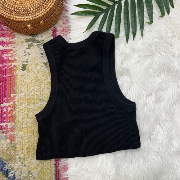 I AM GIA Black Red Embroidered Logo Ribbed Cropped Crop Tank Top XS Scoop Neck - Picture 3 of 5